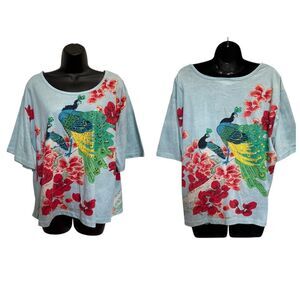 Vintage Take Two Clothing Co Sequined Two Sided Peacock Tee Sz XXL